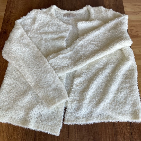LOFT Plus Fuzzy Open Cardigan Sweater Jacket in White - Picture 4 of 5